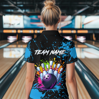 Custom Blue Watercolor Bowling Shirts for Men Women Team Funny Bowling Jersey MBL45