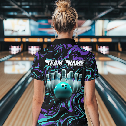 Purple Bowling Custom Women Bowling Shirt Polo & Quarter-Zip Bowling Team Jerseys HNT48