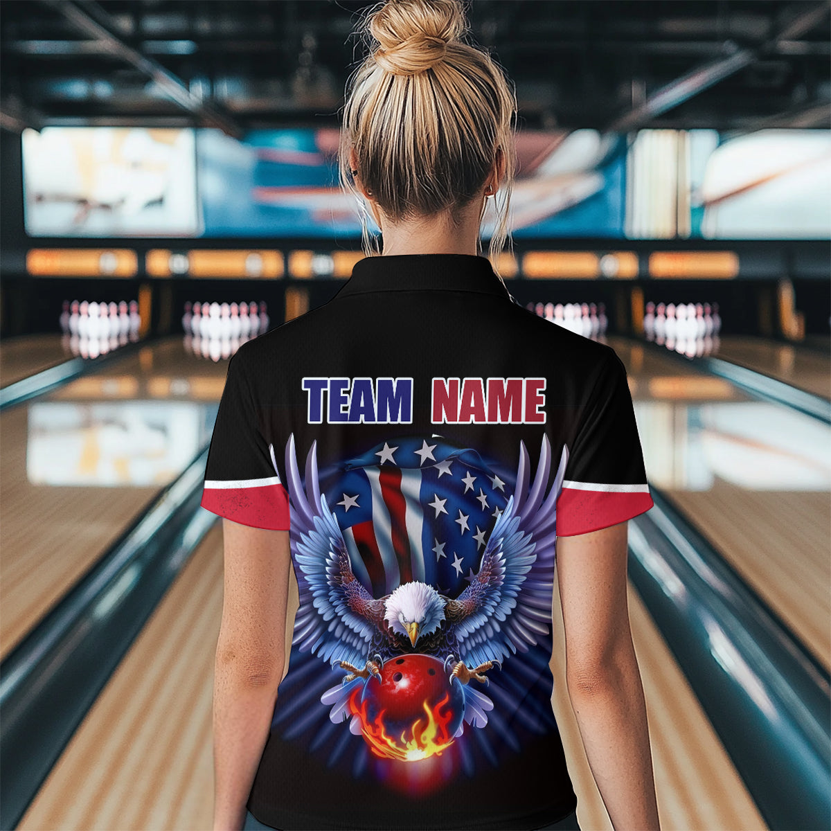 American Bowling Polo Shirt For Men & Women Custom Eagle Bowling Team Jersey Black Unisex BDT539