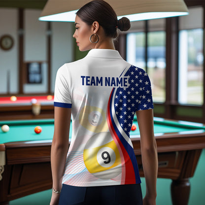 US Flag Billiard Shirt 8 9 Ball Billiard Jersey Billiard Shirt for Women Polo & 1/4 Zip NNT15