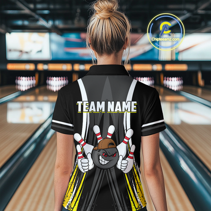 Custom Funny Bowling Women Shirts Bowling Uniform Polo & 1/4 Zip Bowling Team Jerseys HNT101