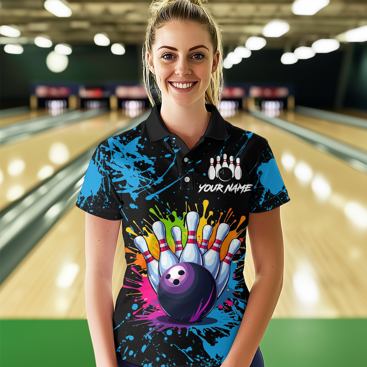 Custom Blue Watercolor Bowling Shirts for Men Women Team Funny Bowling Jersey MBL45