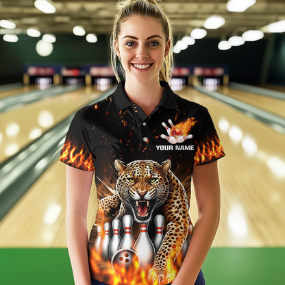 Custom Bowling Shirts Cheetah Bowling Polo Flames Bowling Shirt for Women QZT452