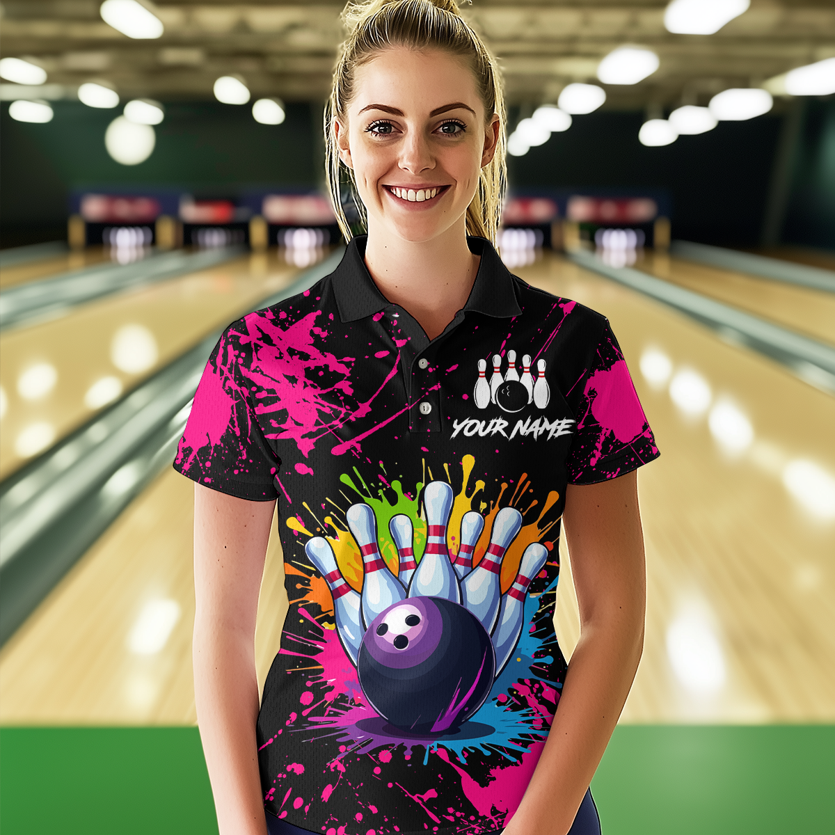 Custom Pink Watercolor Bowling Shirts for Men Women Team Funny Bowling Jersey MBL45