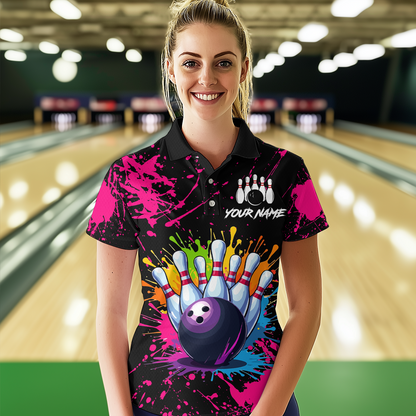 Custom Pink Watercolor Bowling Shirts for Men Women Team Funny Bowling Jersey MBL45