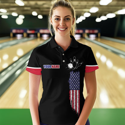 American Bowling Polo Shirt For Men & Women Custom Eagle Bowling Team Jersey Black Unisex BDT539
