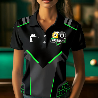 Personalized Billiard 8 Ball & 9 Ball Pool Polo, 1/4 Zip For Women Custom Team Billiard Jersey |Green TDM3581