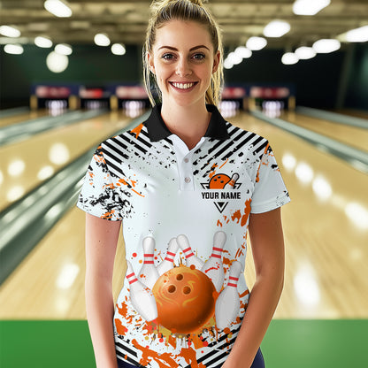 Orange Bowling Shirts Custom Watercolor Bowling Jersey for Men Women with Team Name MBL53