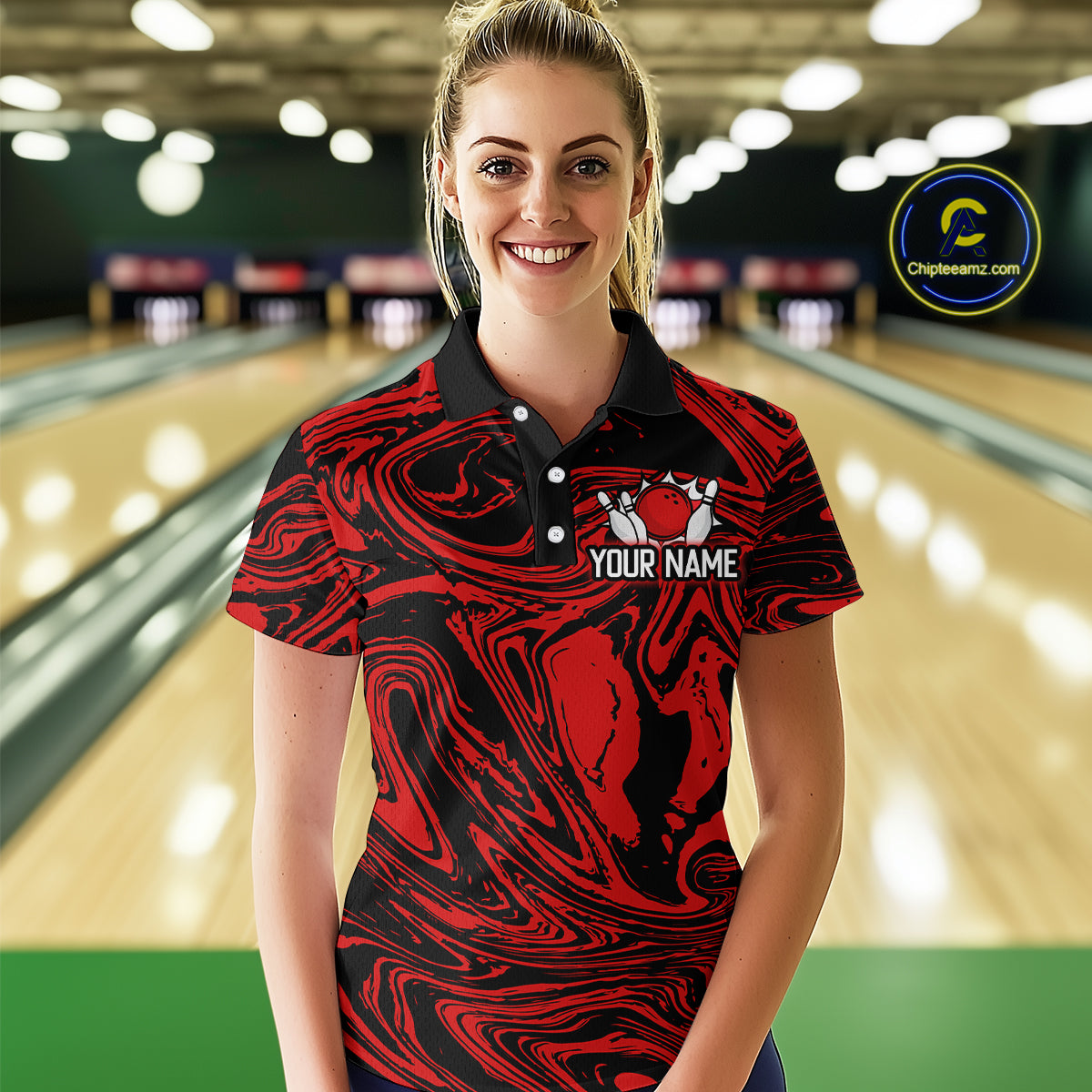 Custom Red Bowling Women Bowling Shirt Polo & Quarter-Zip Bowling Team Jerseys HNT81
