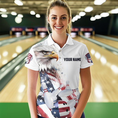 Patriotic Eagle Bowling Shirts Custom Bowling Polo Shirt Men Women American Flag Bowling MBL11