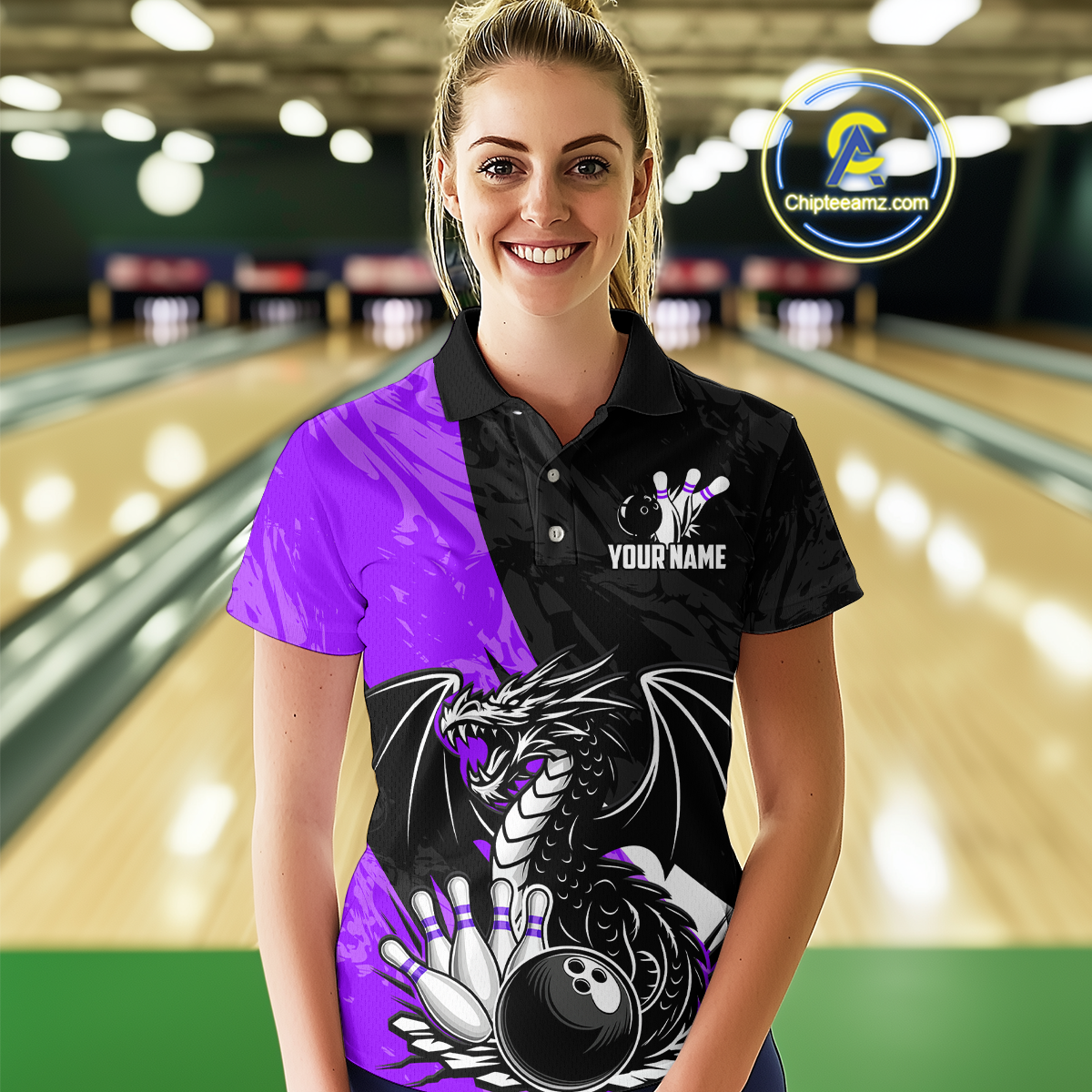 Custom Purple Dragon Bowling Women Shirts Bowling Uniform Polo & 1/4 Zip Bowling Team Jerseys HNT103