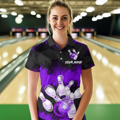 Customize Purple Bowling Shirts for Men Women Team Bowling Polo & 1/4 Zip Shirts MBL81