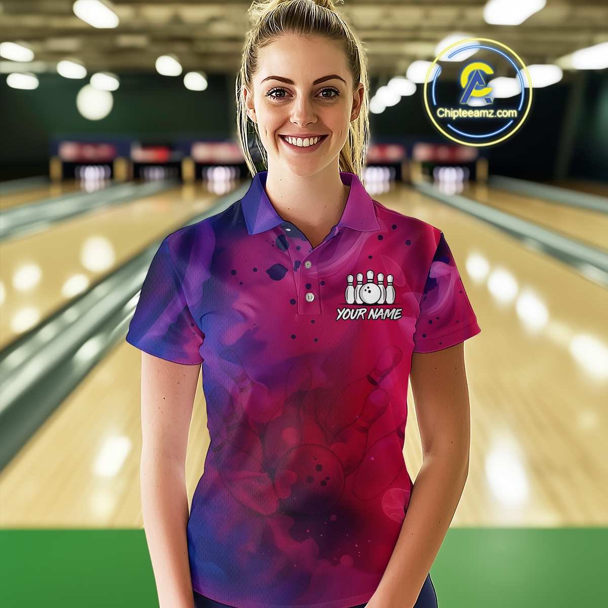 Blue and Pink Ink Bowling Shirts Custom for Women Men Team Bowling Jerseys MBL113