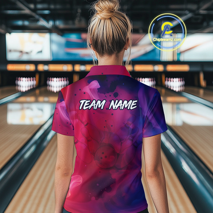 Blue and Pink Ink Bowling Shirts Custom for Women Men Team Bowling Jerseys MBL113