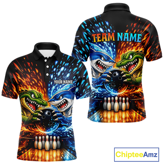 Custom Flame Shark and Alligator Bowling Jersey for Men Bowling Uniform Bowling Team Shirts HNT248