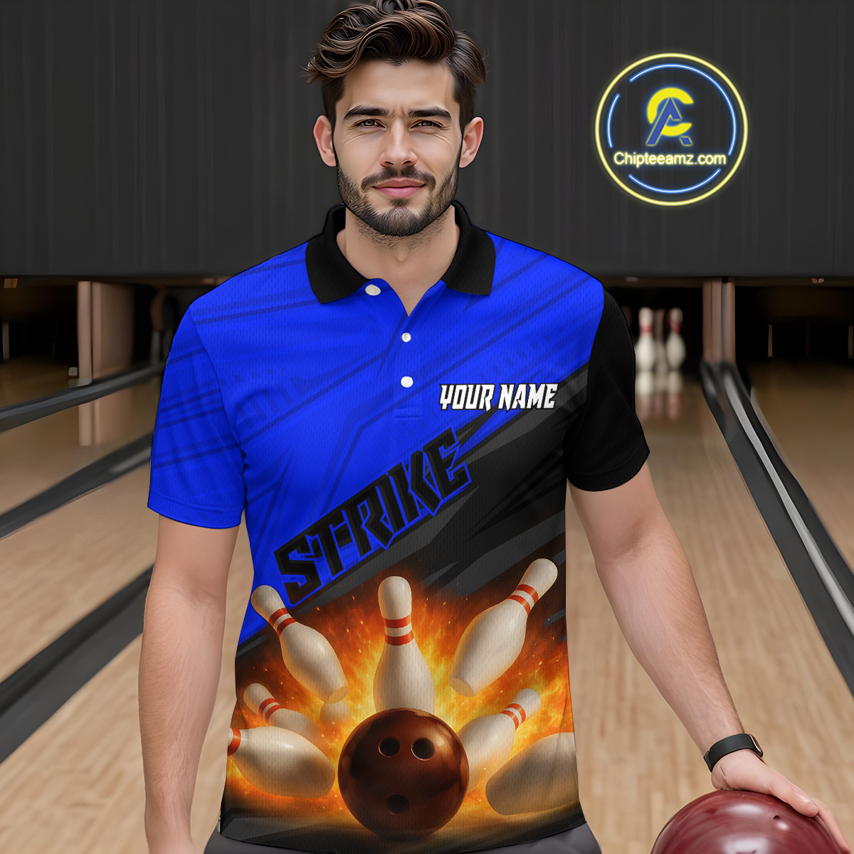 Custom Flaming Blue Bowling Shirts for Women Men Team Bowling Polo & Quarter Zip MBL99