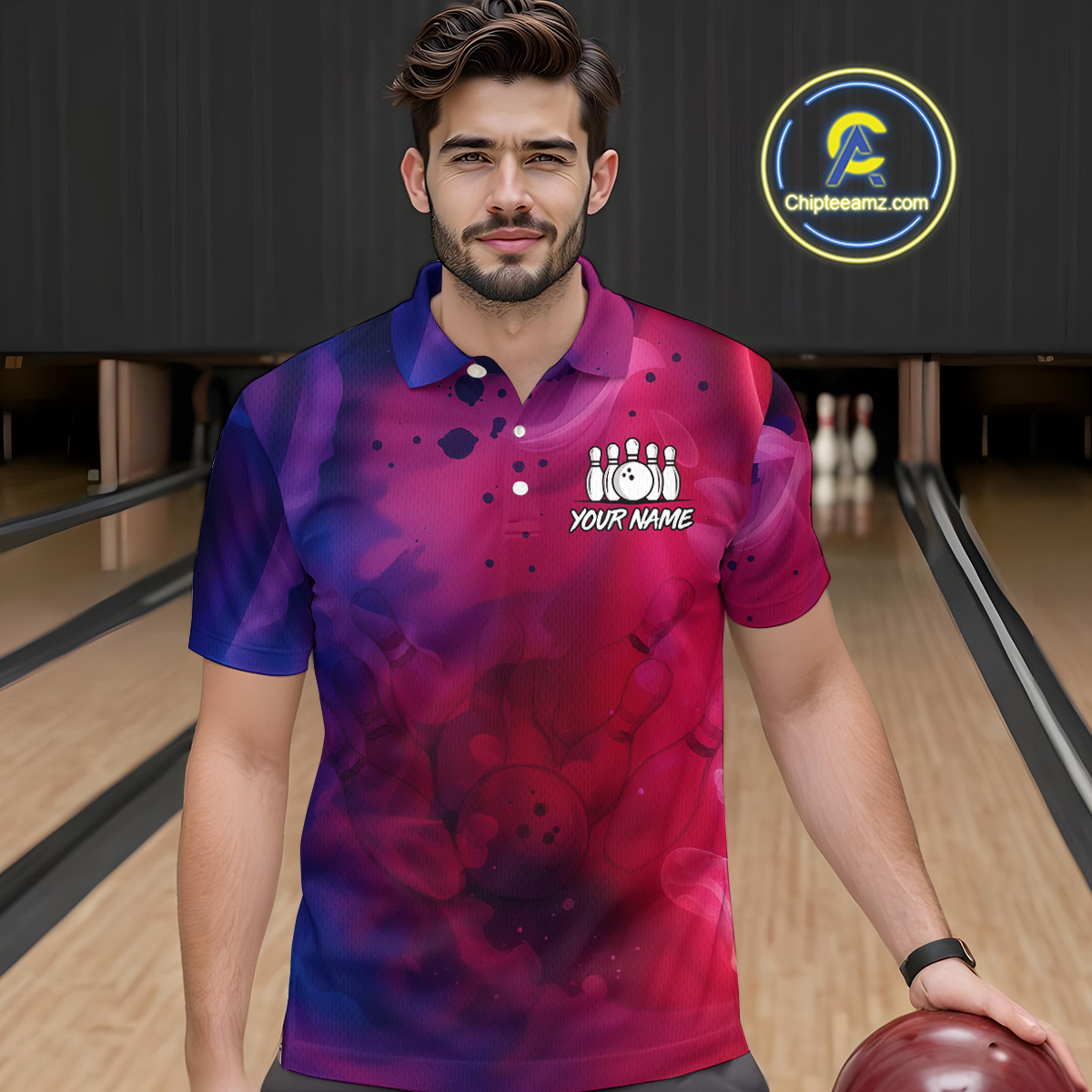 Blue and Pink Ink Bowling Shirts Custom for Women Men Team Bowling Jerseys MBL113