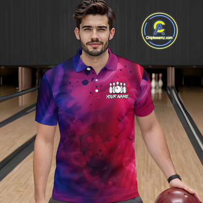 Blue and Pink Ink Bowling Shirts Custom for Women Men Team Bowling Jerseys MBL113