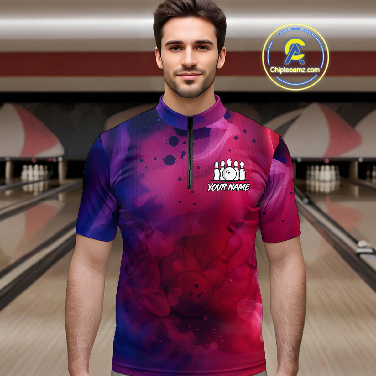 Blue and Pink Ink Bowling Shirts Custom for Women Men Team Bowling Jerseys MBL113
