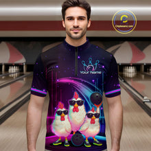 Load image into Gallery viewer, Neon Funny Family of Three Chicken Bowling Team Shirt for Men Bowling League Jersey QZT761