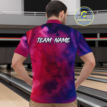 Blue and Pink Ink Bowling Shirts Custom for Women Men Team Bowling Jerseys MBL113
