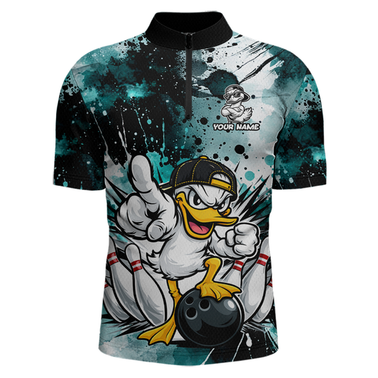 Custom Teal Funny Duck Bowling Jersey for Men Bowling Uniform Polo & 1/4 Zip Bowling Team Shirts HNT237