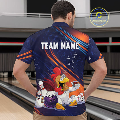 Funny Chicken Polo Bowling Shirt for Men Custom Bowling Jersey 1/4 Zip Bowling Outfit QZT826