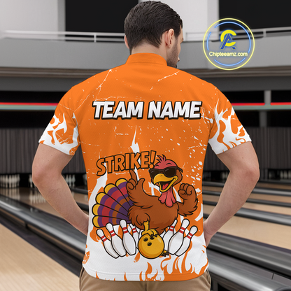Custom Orange Funny Turkey Bowling Jersey for Men Thanksgiving Bowling Team Shirts HNT115