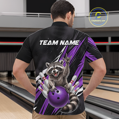 Custom Purple Raccoon Bowling Jersey for Men Bowling Team Shirts Bowling Polo & 1/4 Zip HNT254
