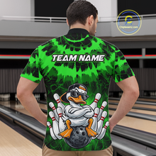 Load image into Gallery viewer, Custom Green Funny Duck Bowling Jersey for Men Bowling Uniform Polo &amp; 1/4 Zip Bowling Team Shirts HNT238