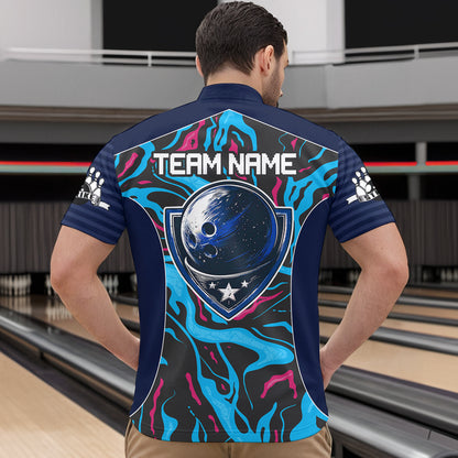 Custom Camo Pink & Teal Bowling Jersey Bowling Team League Shirt Quarter-Zip for Men Women QZT665