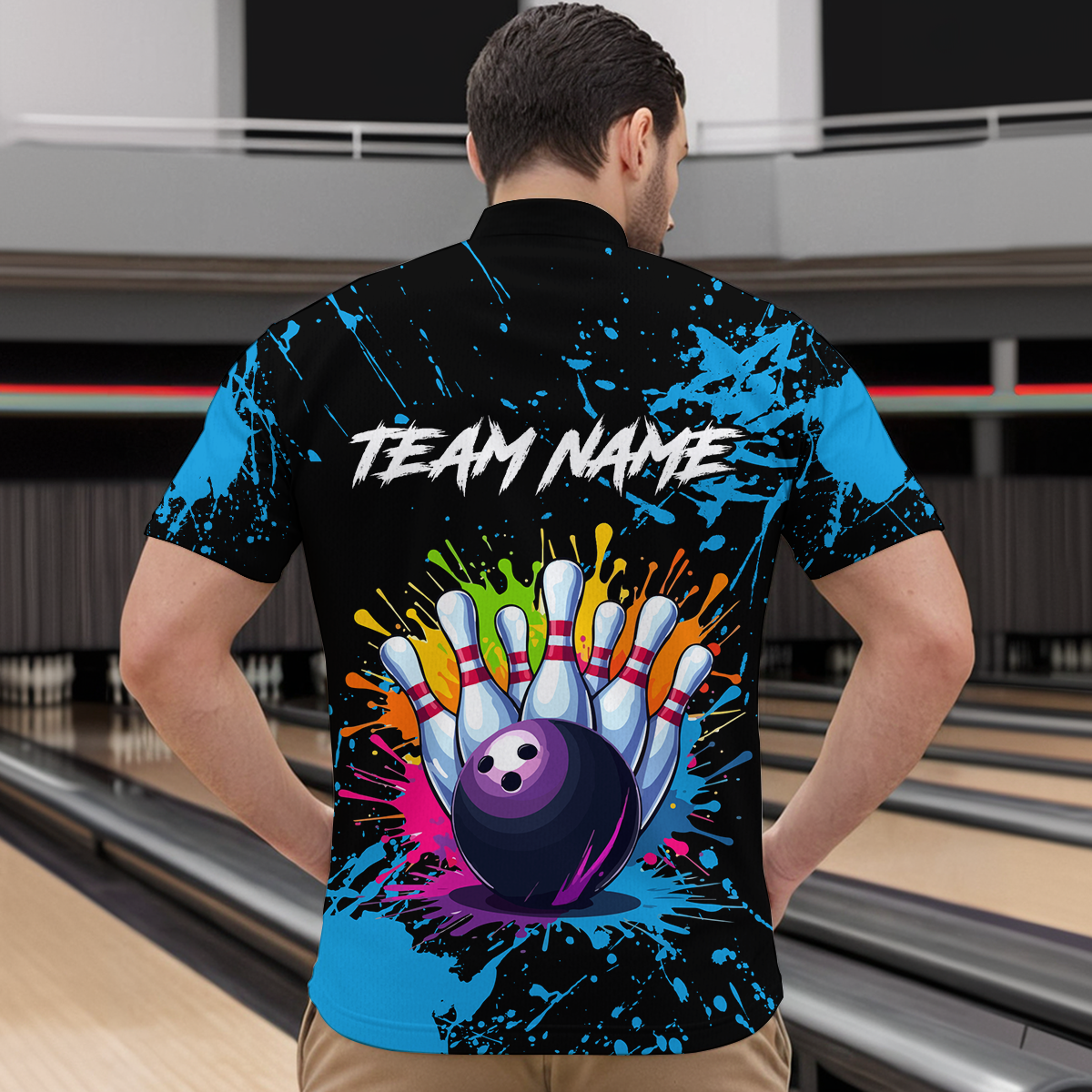 Custom Blue Watercolor Bowling Shirts for Men Women Team Funny Bowling Jersey MBL45