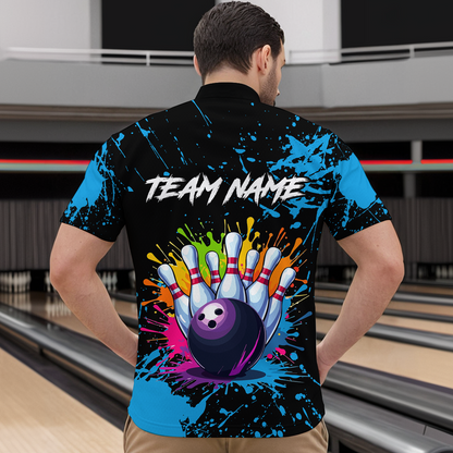 Custom Blue Watercolor Bowling Shirts for Men Women Team Funny Bowling Jersey MBL45