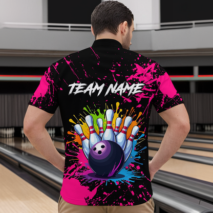 Custom Pink Watercolor Bowling Shirts for Men Women Team Funny Bowling Jersey MBL45