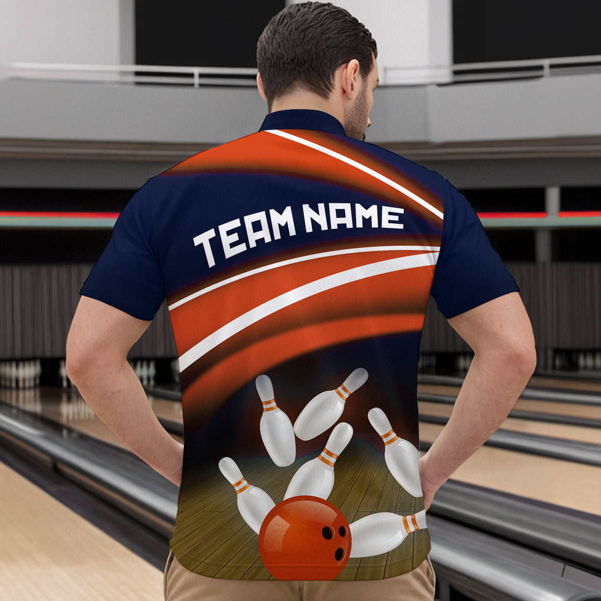 Custom Orange Bowling Jersey Bowling Team Shirts For Men Bowling League Polo & 1/4 Zip HNT163