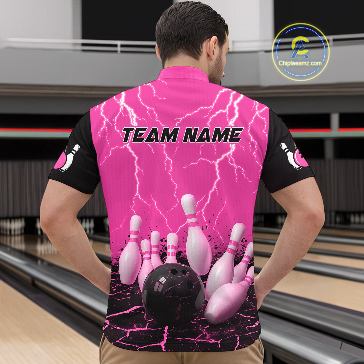 Pink Thunder Lightning & Lava Bowling Shirt for Men Women Team Bowling Jersey MBL92