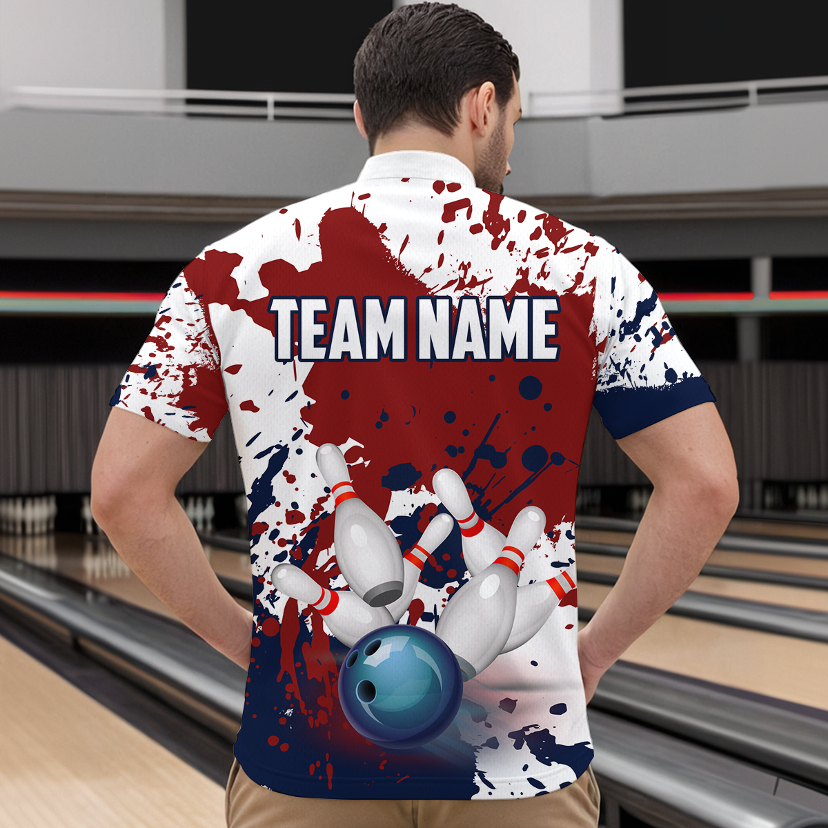 Red White Bowling Shirt for Men Bowling Jersey Shirts Polo & Quarter-Zip Bowling League HNT18