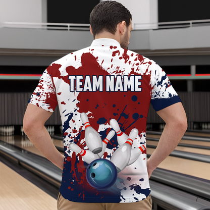 Red White Bowling Shirt for Men Bowling Jersey Shirts Polo & Quarter-Zip Bowling League HNT18