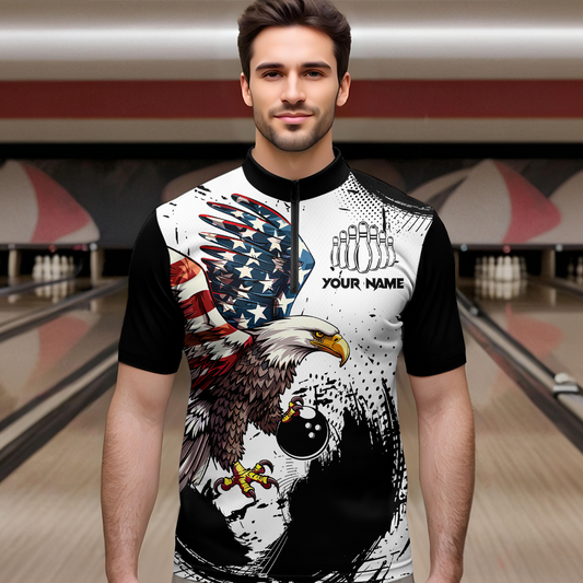 Personalized Eagle Bowling Shirts Patriotic Bowling Jersey for Women 1/4 Zip Shirt QZT307