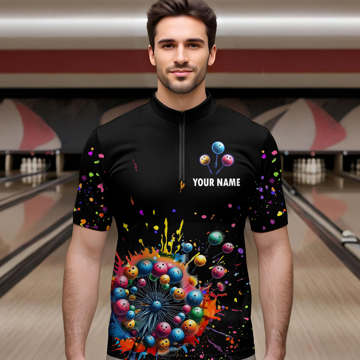 Custom Colorful Dandelion Bowling Shirt Bowling Team Jersey Quarter-Zip Bowling Performance QZT672