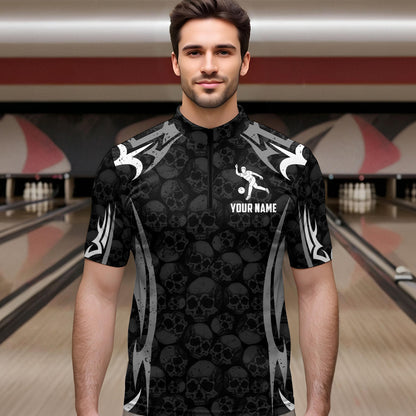 Skull Bowling Shirt for Men Personalized Patriotic Bowling Team Jersey Shirts Polo & Quarter-Zip HNT32