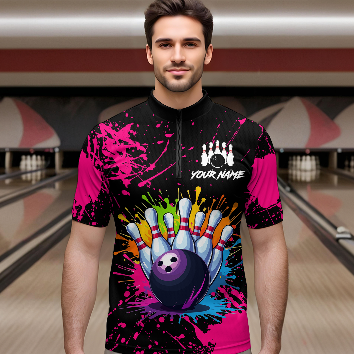 Custom Pink Watercolor Bowling Shirts for Men Women Team Funny Bowling Jersey MBL45