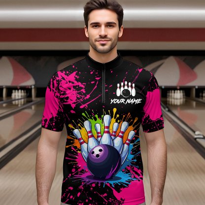 Custom Pink Watercolor Bowling Shirts for Men Women Team Funny Bowling Jersey MBL45