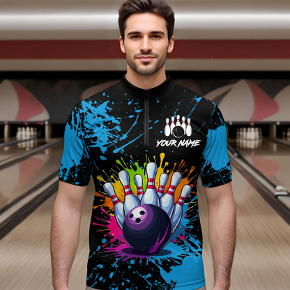 Custom Blue Watercolor Bowling Shirts for Men Women Team Funny Bowling Jersey MBL45