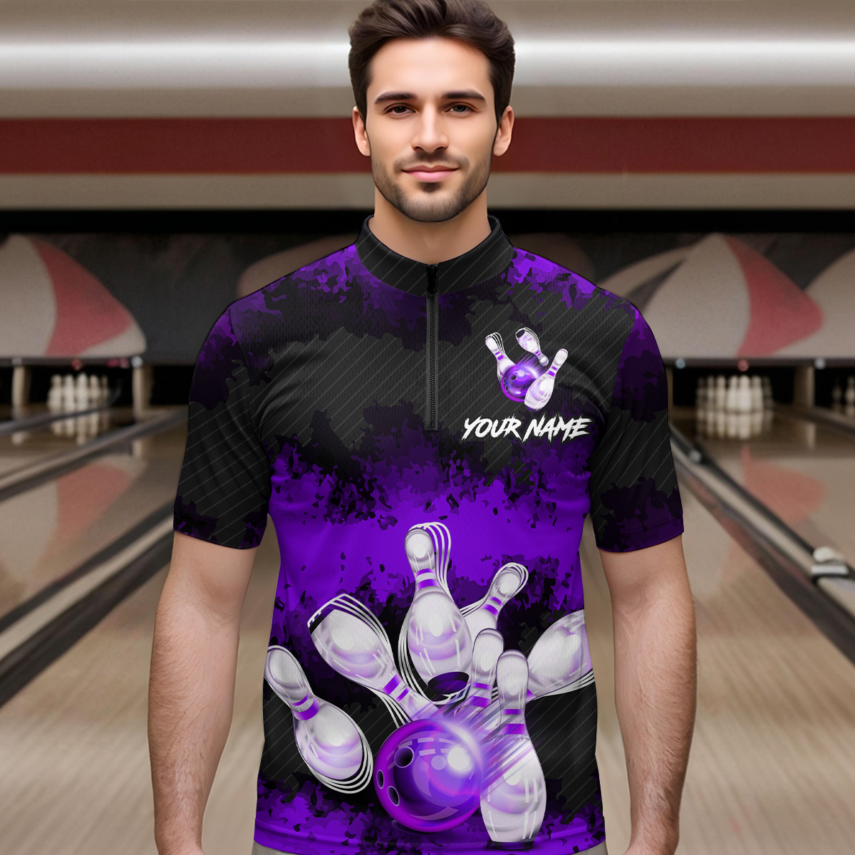 Customize Purple Bowling Shirts for Men Women Team Bowling Polo & 1/4 Zip Shirts MBL81