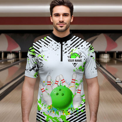 Green Bowling Shirts Custom Watercolor Bowling Jersey for Men Women with Team Name MBL53