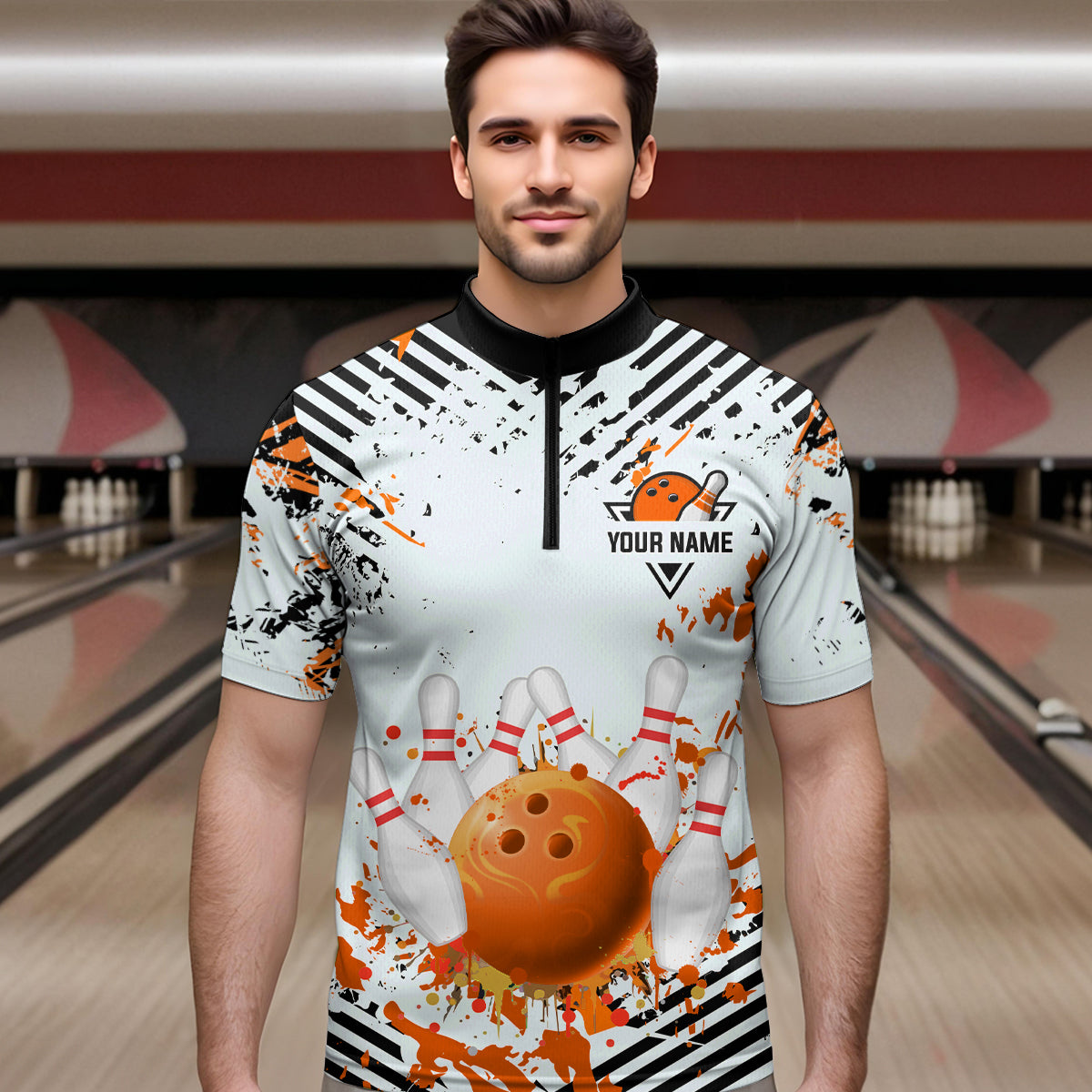 Orange Bowling Shirts Custom Watercolor Bowling Jersey for Men Women with Team Name MBL53