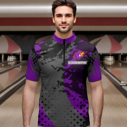 Fire Bowling Shirt Custom Purple Bowling Jersey for Men Women with Team Name MBL63
