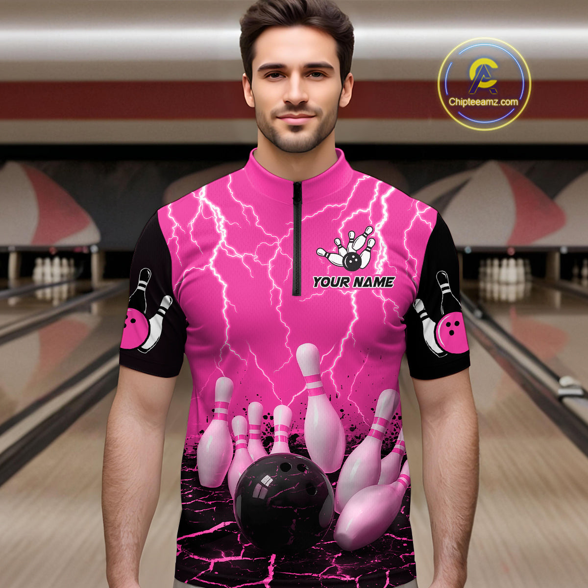Pink Thunder Lightning & Lava Bowling Shirt for Men Women Team Bowling Jersey MBL92