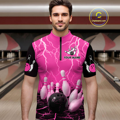 Pink Thunder Lightning & Lava Bowling Shirt for Men Women Team Bowling Jersey MBL92